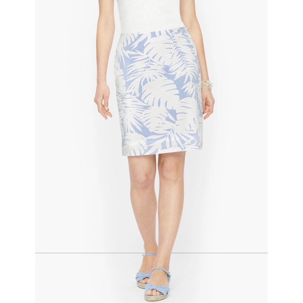 Talbots Palm Leaf Seersucker A Line Canvas Skirt Women’s 8 Preppy Coastal Summer